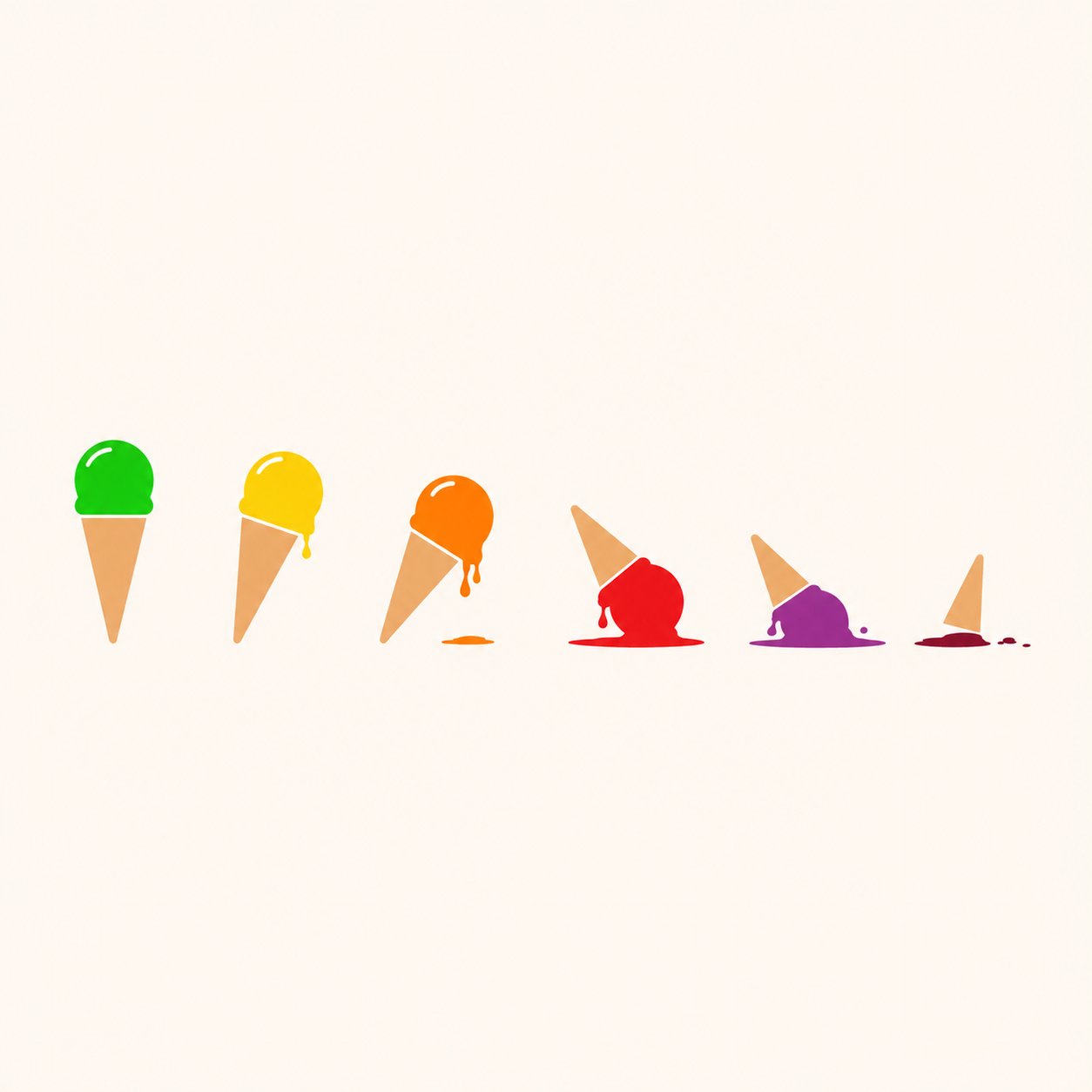The six AQI states of the melting ice cream artwork from intact green to nearly vanished maroon.